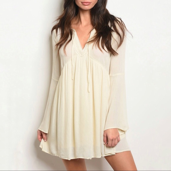 Classic Cream Boho A-line Dress - Picture 3 of 8